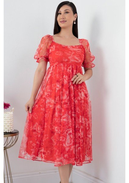 Kare Yaka Kısa Kol Tül Elbise GRS3455 fiyatları