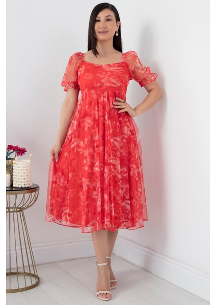 Kare Yaka Kısa Kol Tül Elbise GRS3455 indirimleri