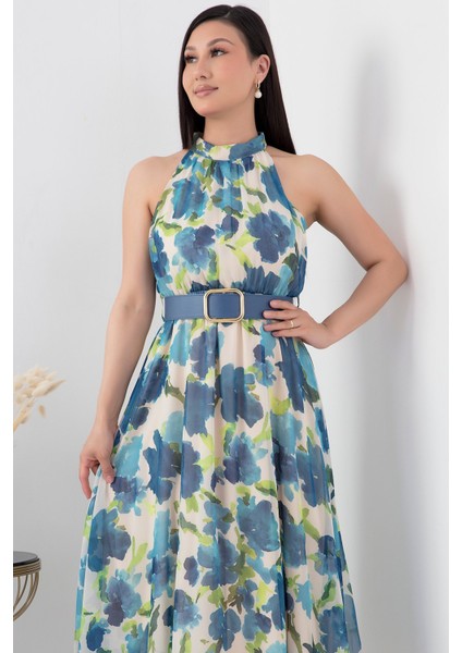 Halter Yaka Midi Çiçekli Elbise GRS3432 fiyatları