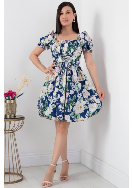Kare Yaka Sırtı Gipeli Poplin Elbise GRS3488