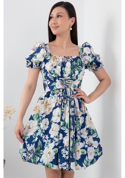 Kare Yaka Sırtı Gipeli Poplin Elbise GRS3488