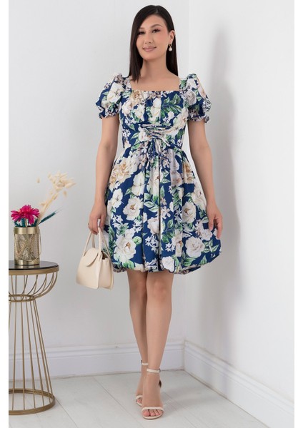 Kare Yaka Sırtı Gipeli Poplin Elbise GRS3488