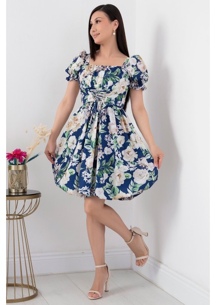 Kare Yaka Sırtı Gipeli Poplin Elbise GRS3488