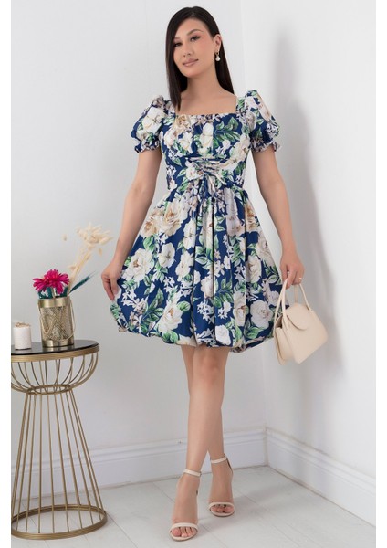 Kare Yaka Sırtı Gipeli Poplin Elbise GRS3488