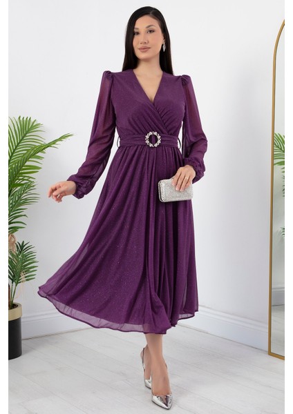 Kruze Yaka Simli Tül Elbise GRS3590 modelleri