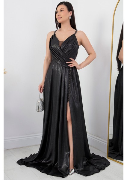 Simli Saten Askılı Abiye Elbise DMN4613 fiyatları