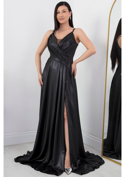 Simli Saten Askılı Abiye Elbise DMN4613 modelleri