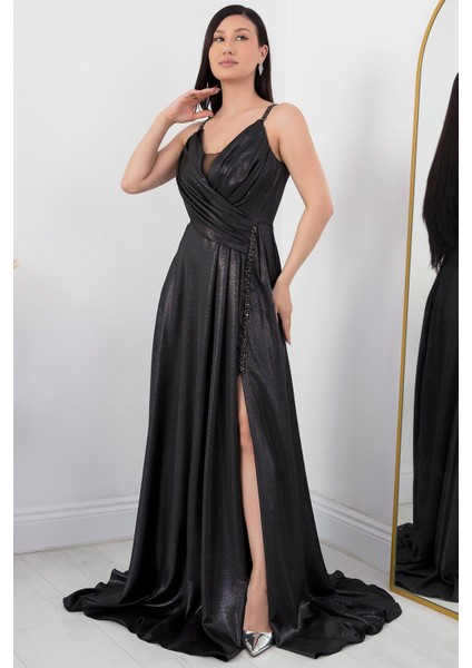 Simli Saten Askılı Abiye Elbise DMN4613 fırsatları