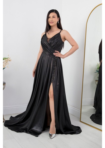 Simli Saten Askılı Abiye Elbise DMN4613 indirimleri