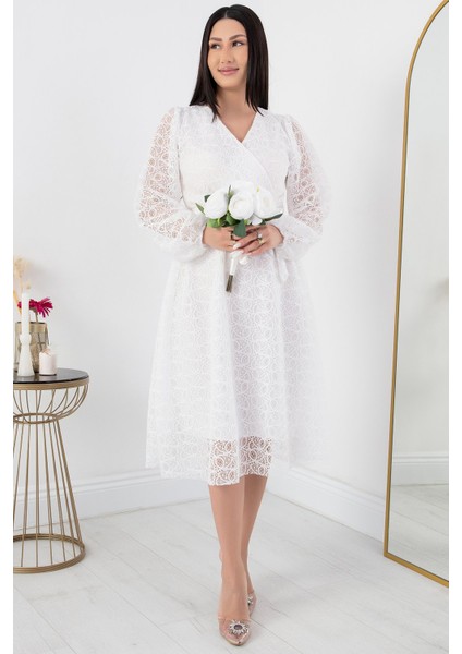 Simli Dantel Kruvaze Elbise 2024-2061