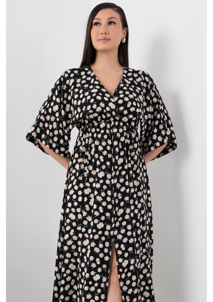 Kruvaze Yaka Viskon Elbise VRN7625 fiyatları