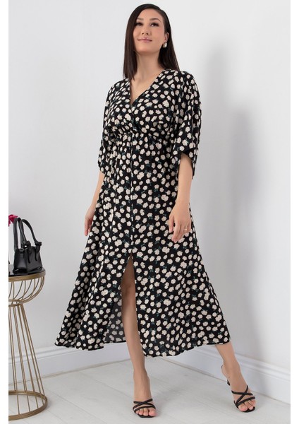 Kruvaze Yaka Viskon Elbise VRN7625 indirimleri