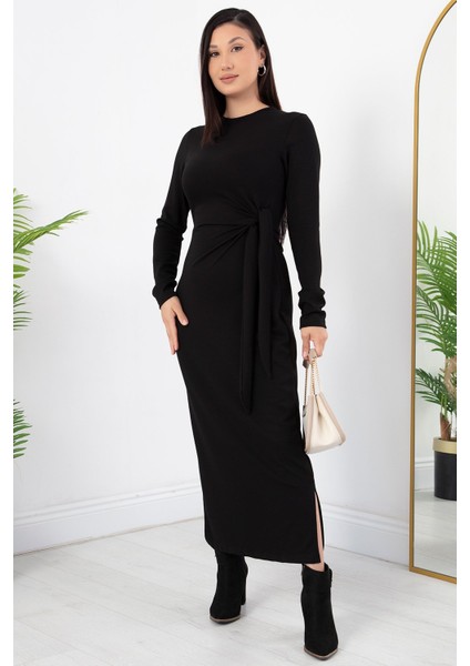 Yandan Bağlamalı Yırtmaçlı Model Elbise DKS1136