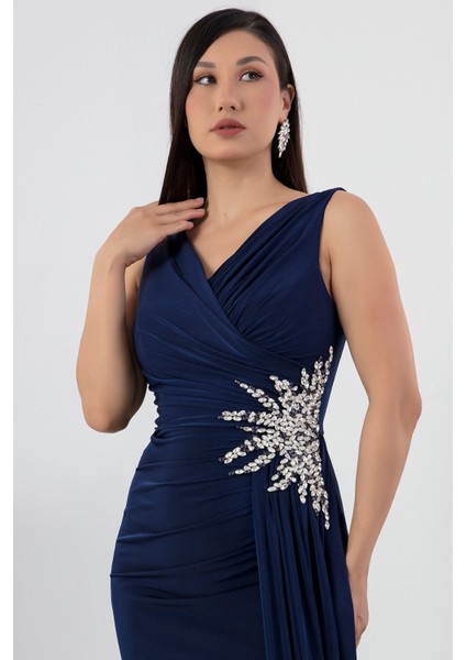 Beli Taşlı Yırtmaçlı Abiye Elbise ECR5301 fiyatları