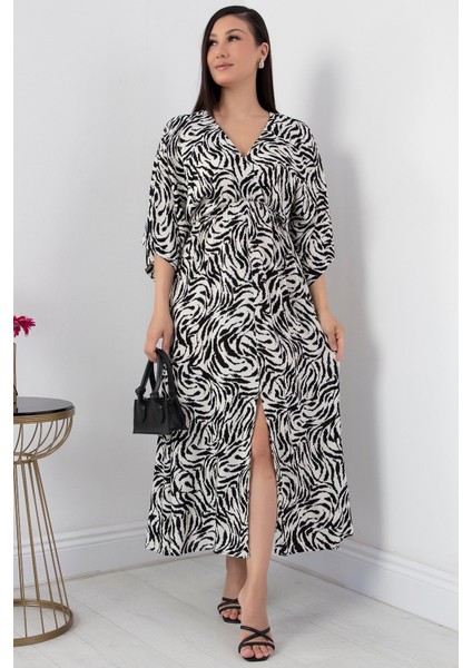 Kruvaze Yaka Viskon Elbise VRN7625