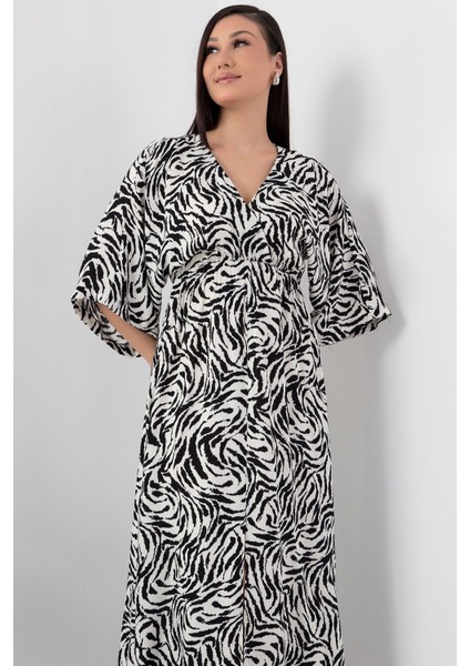 Kruvaze Yaka Viskon Elbise VRN7625 fiyatları