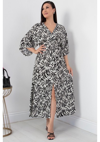 Kruvaze Yaka Viskon Elbise VRN7625 fırsatları