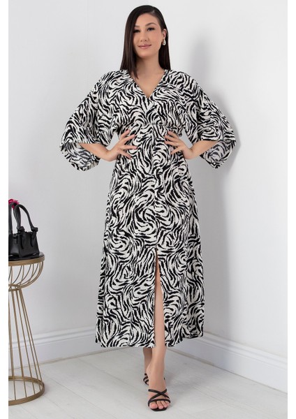 Kruvaze Yaka Viskon Elbise VRN7625 indirimleri