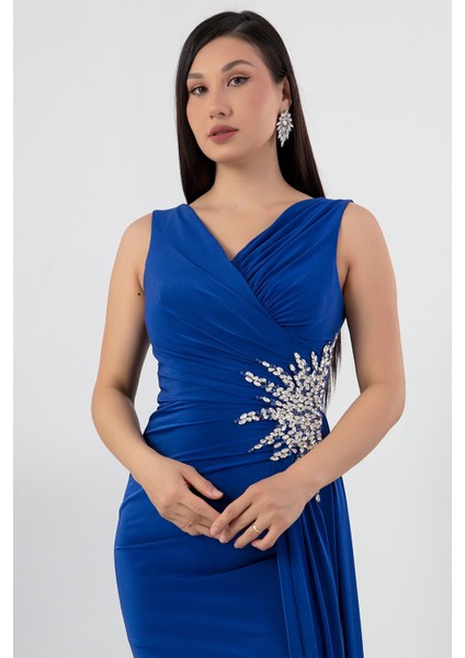 Beli Taşlı Yırtmaçlı Abiye Elbise ECR5301 fiyatları