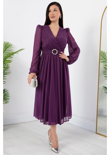 Kruze Yaka Simli Tül Elbise GRS3590