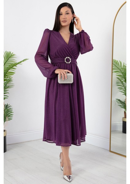 Kruze Yaka Simli Tül Elbise GRS3590 fırsatları