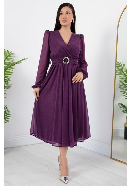 Kruze Yaka Simli Tül Elbise GRS3590 indirimleri