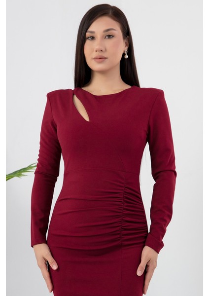 Göğüs Damla Detay Bel Büzgülü Krep Elbise NY4417