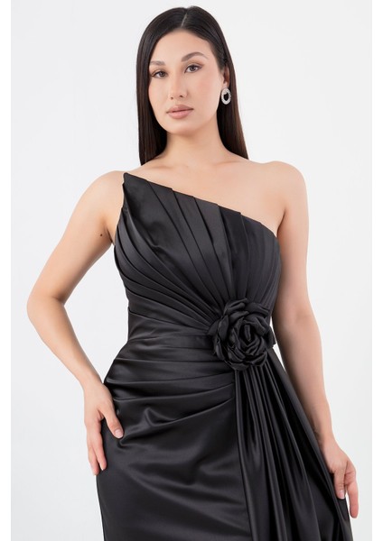 Gül Detay Straplez Saten Elbise ECR5334 fiyatları