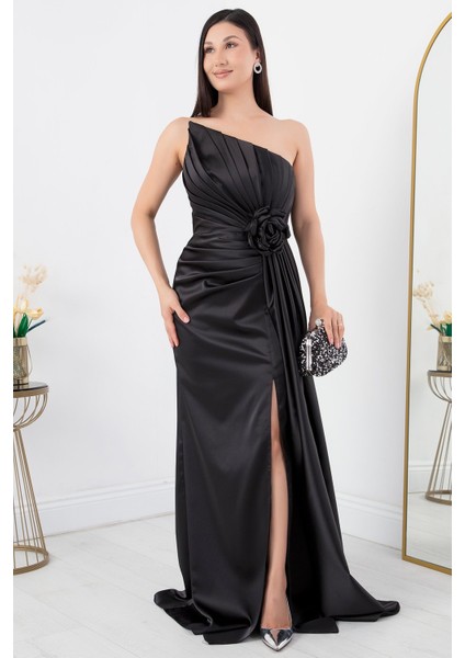 Gül Detay Straplez Saten Elbise ECR5334 modelleri