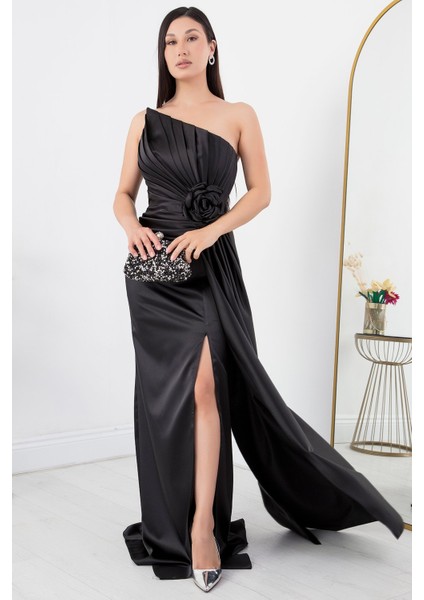 Gül Detay Straplez Saten Elbise ECR5334 fırsatları