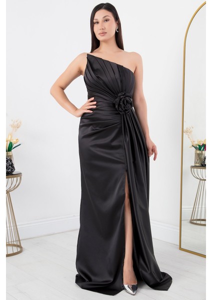 Gül Detay Straplez Saten Elbise ECR5334 indirimleri