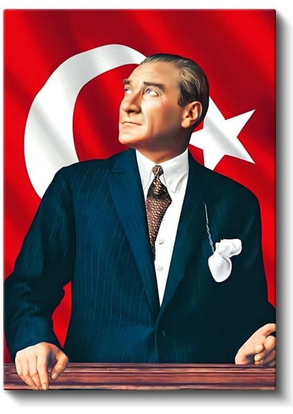 Gururlu Duruşuyla Atatürk ve Türk Bayrağı Kanvas Tablo