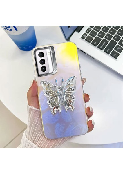 Samsung Galaxy S22 Uyumlu Kılıf Zebana Standlı Kelebek Silikon Kılıf Desen 1