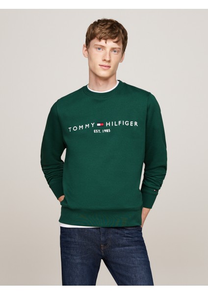 Erkek Göğüste Marka Logolu ve Marka Imzalı Bisiklet Yakalı Organik Pamuklu Kollarda Marka Bayrak Detaylı Yeşil Sweatshirt MW0MW11596-L6K fiyatları