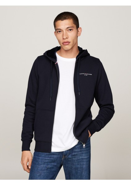 Erkek Marka Logolu Full Fermuarlı Kapüşonlu Günlük Kullanıma Uygun Lacivert Sweatshirt MW0MW37245-DW5