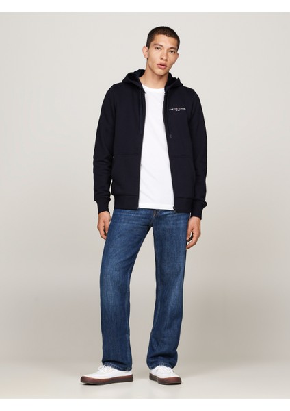 Erkek Marka Logolu Full Fermuarlı Kapüşonlu Günlük Kullanıma Uygun Lacivert Sweatshirt MW0MW37245-DW5