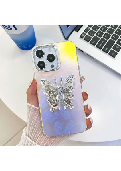 Apple iPhone 13 Pro Max Uyumlu Kılıf Zebana Standlı Kelebek Silikon Kılıf Desen 1