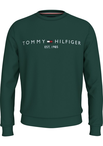 Erkek Göğüste Marka Logolu ve Marka Imzalı Bisiklet Yakalı Organik Pamuklu Kollarda Marka Bayrak Detaylı Yeşil Sweatshirt MW0MW11596-L6K