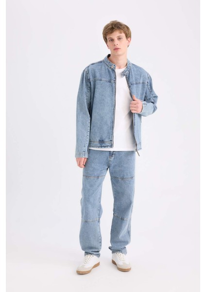 %100 Pamuk Kolej Yaka Fermuarlı Cepli Denim Ceket D0420AX24AU fiyatları