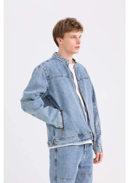 %100 Pamuk Kolej Yaka Fermuarlı Cepli Denim Ceket D0420AX24AU modelleri