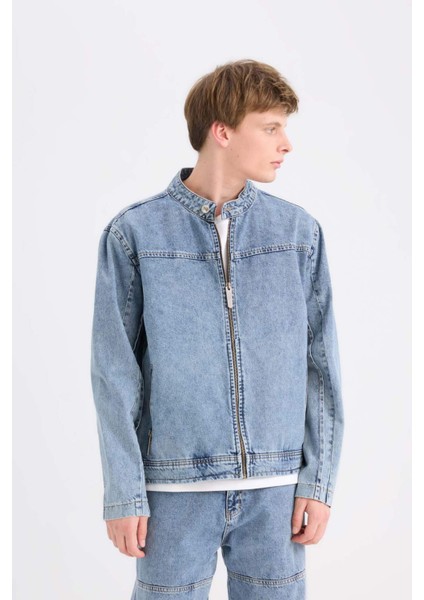 %100 Pamuk Kolej Yaka Fermuarlı Cepli Denim Ceket D0420AX24AU fırsatları