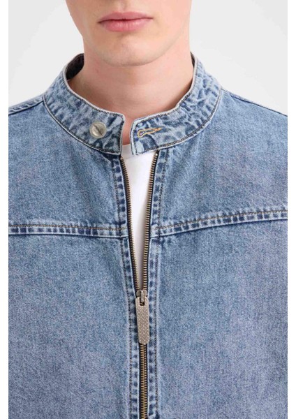 %100 Pamuk Kolej Yaka Fermuarlı Cepli Denim Ceket D0420AX24AU indirimleri