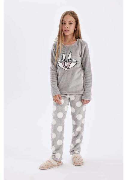 Kız Çocuk Pijama Takımı Looney Tunes Pelüş Uzun Kollu Üst Uzun Alt D1069A824WN