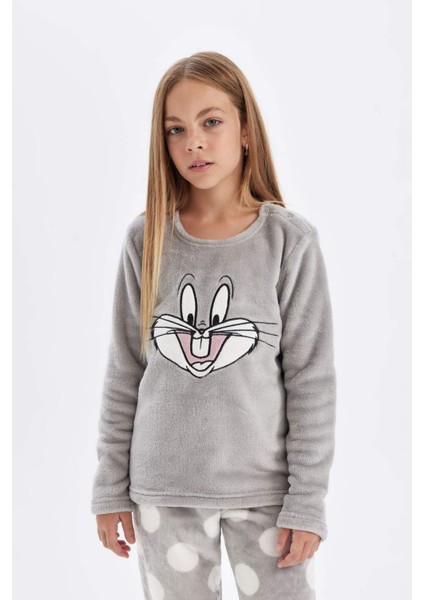 Kız Çocuk Pijama Takımı Looney Tunes Pelüş Uzun Kollu Üst Uzun Alt D1069A824WN modelleri