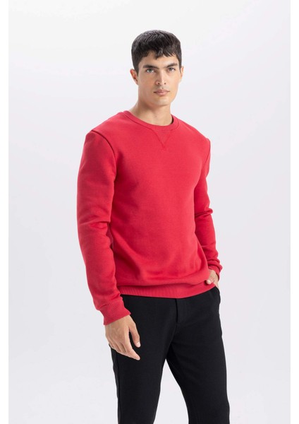 Regular Fit Bisiklet Yaka Kalın Basic Düz Sweatshirt T3777AZ24AU