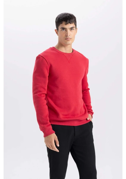 Regular Fit Bisiklet Yaka Kalın Basic Düz Sweatshirt T3777AZ24AU