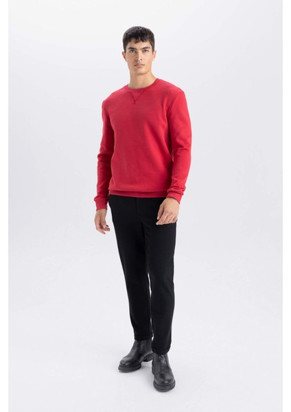 Regular Fit Bisiklet Yaka Kalın Basic Düz Sweatshirt T3777AZ24AU