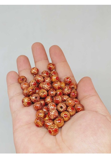 Desenli Ahşap Boncuk 8MM/50ADET (53282)