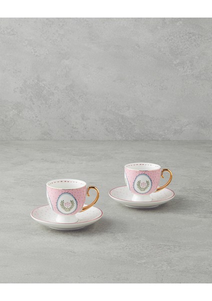 Retro Vibe New Bone China 4 Parça 2 Kişilik Kahve Fincan Takımı 100 ml Pembe