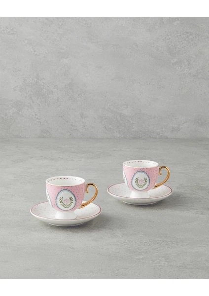 English Home Retro Vibe New Bone China 4 Parça 2 Kişilik Kahve Fincan Takımı 100 ml Pembe